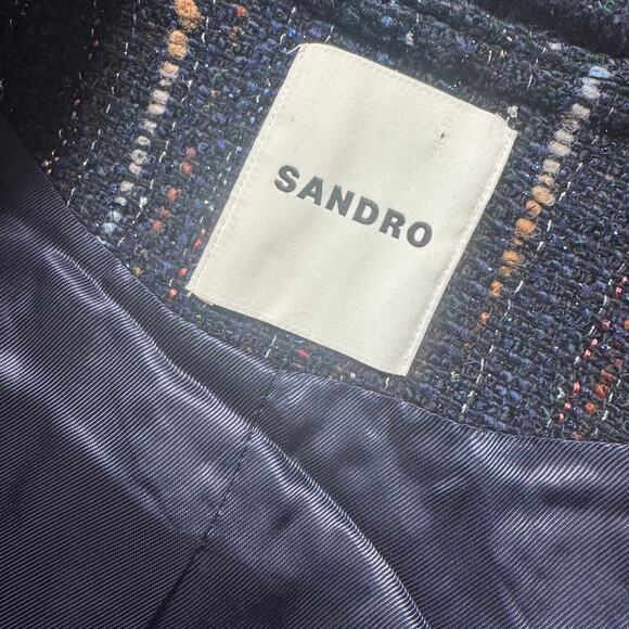 NWT Sandro Colibri Tweed Double-Breasted Jacket Navy Blue Marine Designer Size 8 - Picture 9 of 14